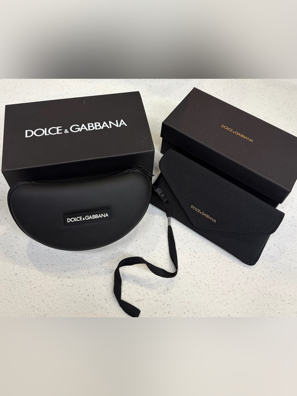 Dolce & Gabbana Black Eyewear Case & Semi- Hard Foldover Case Set- New